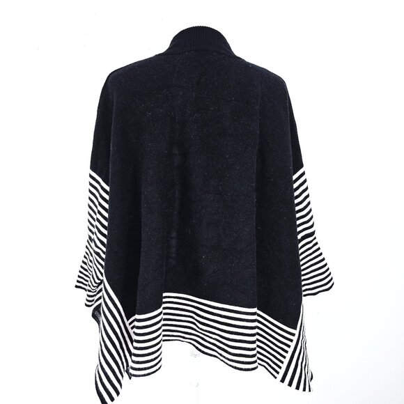Patricia Luca Milano Black White Sweater Oversized Cape Knit Women One Size Mod - Picture 4 of 7